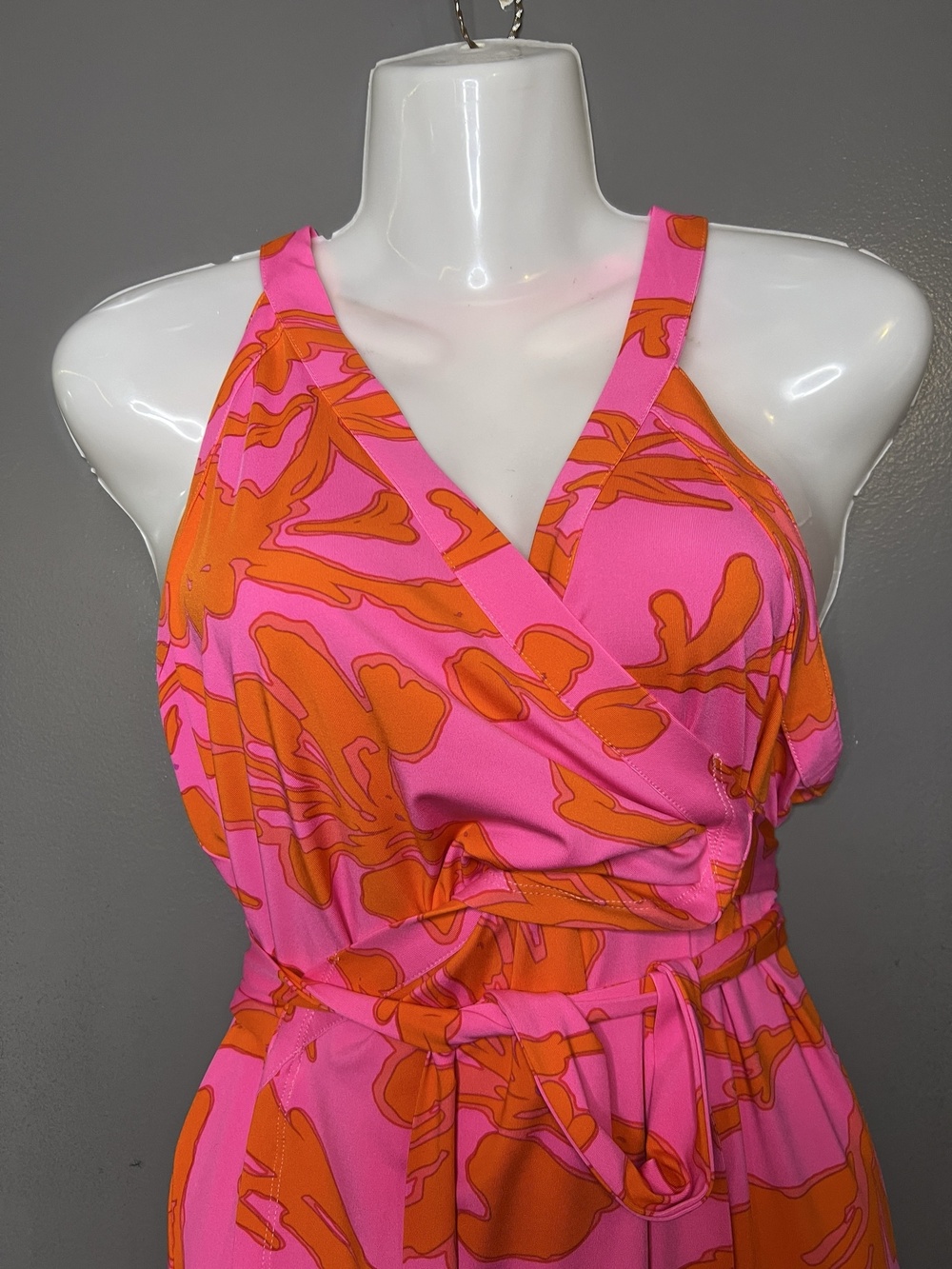 Julie Brown Dress Womens Medium Pink Orange Floral Halter Wrap Maxi Tropical
